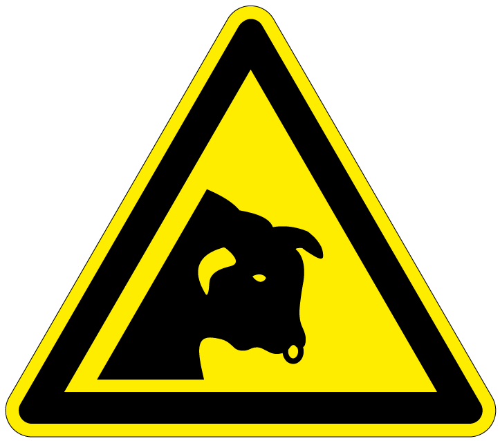 Stier symbool, geel zwart, driehoek, iso 7010, w034